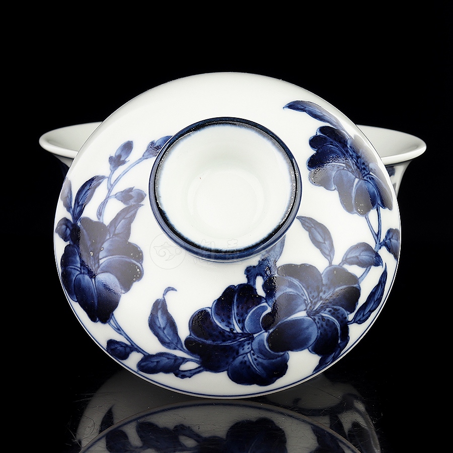 二才盖碗·青花杜鹃花