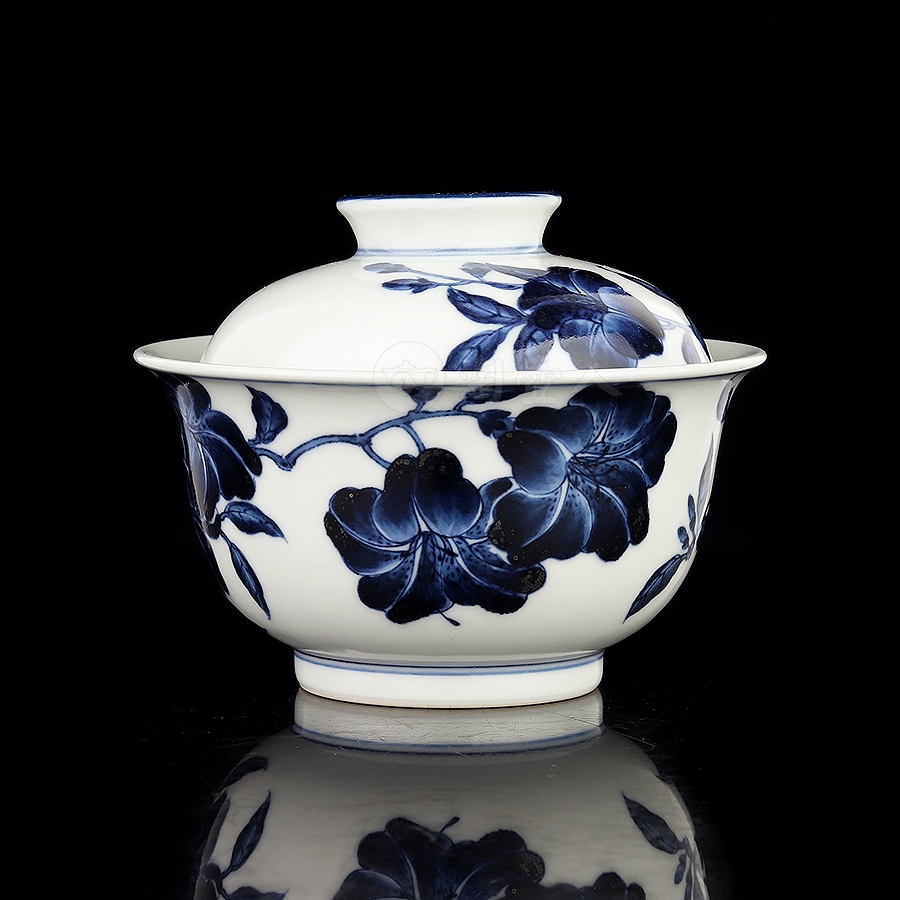 二才盖碗·青花杜鹃花