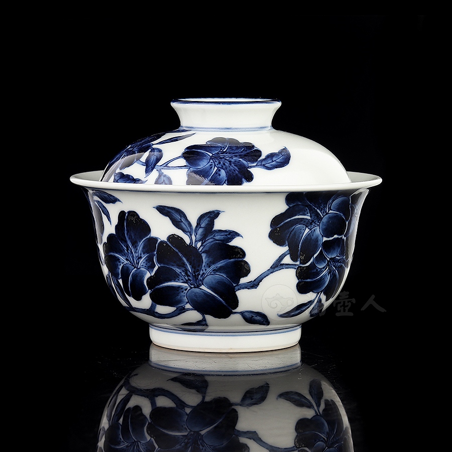 二才盖碗·青花杜鹃花