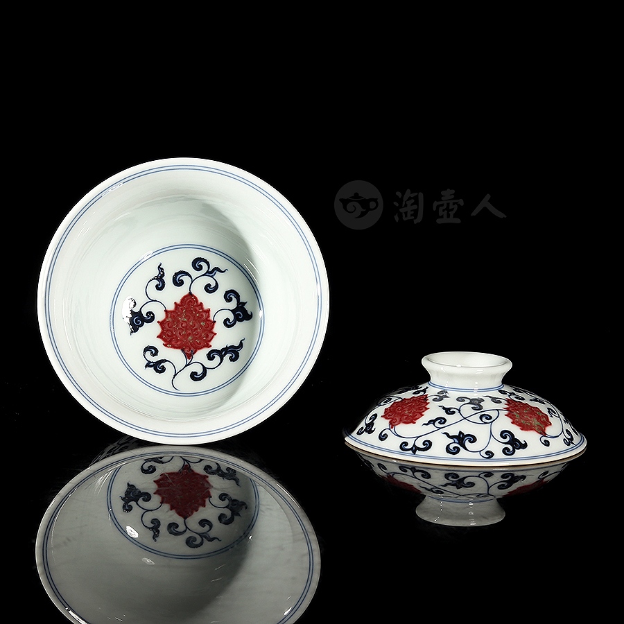 二才盖碗·青花釉里红缠枝莲