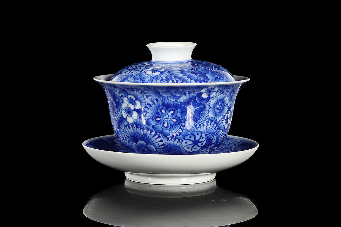 万花锦簇三才盖碗